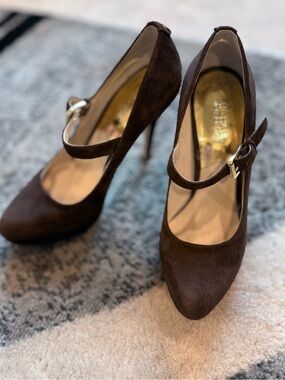 Michael Kors Mary Jane Stiletto Heels Brown Suede Pumps  7.5